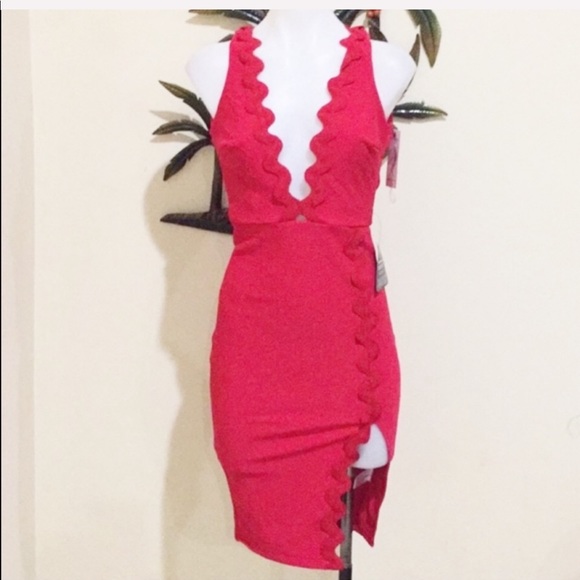 Nasty Gal Dresses & Skirts - Nasty Gal Rare London red scallop plunge dress NWT